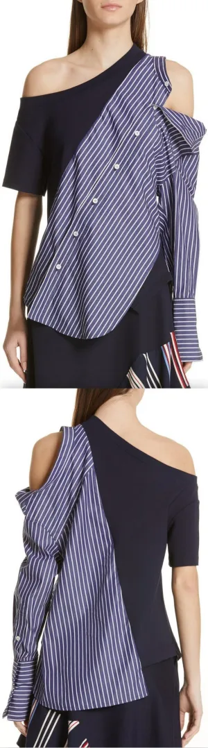 Mixed Media Cold-Shoulder Top