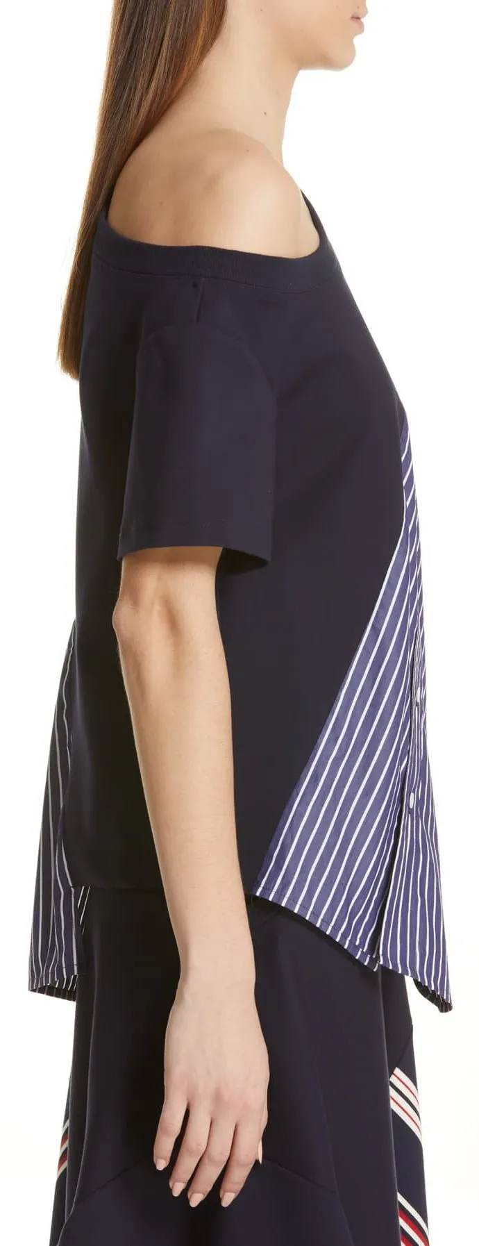 Mixed Media Cold-Shoulder Top