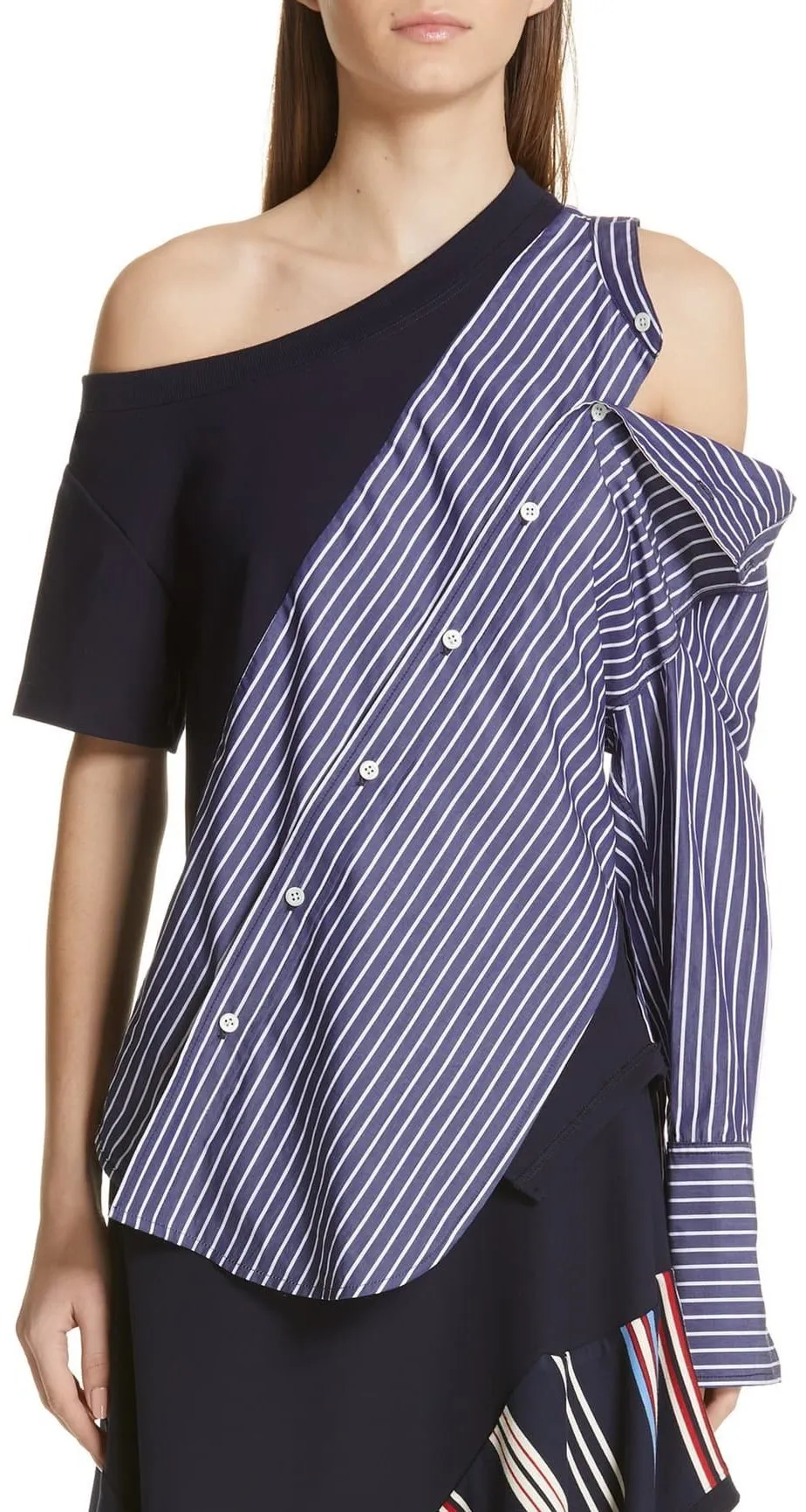 Mixed Media Cold-Shoulder Top