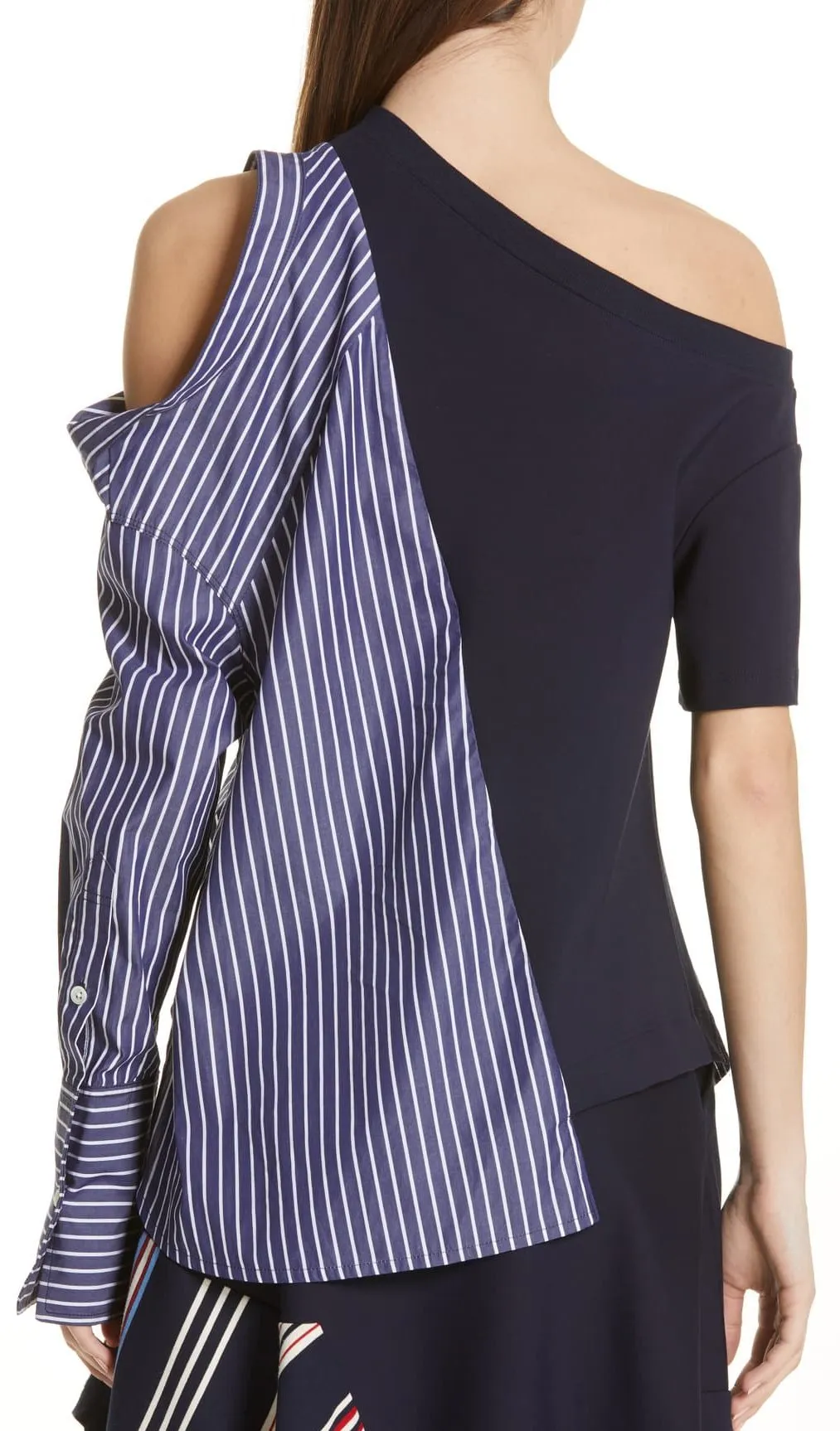 Mixed Media Cold-Shoulder Top