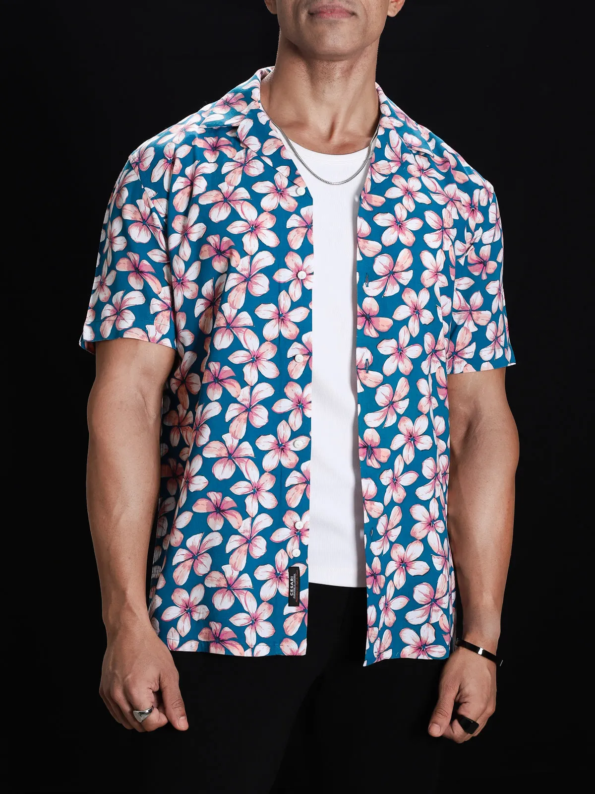 Mystic Blue Floral Cuban Shirt