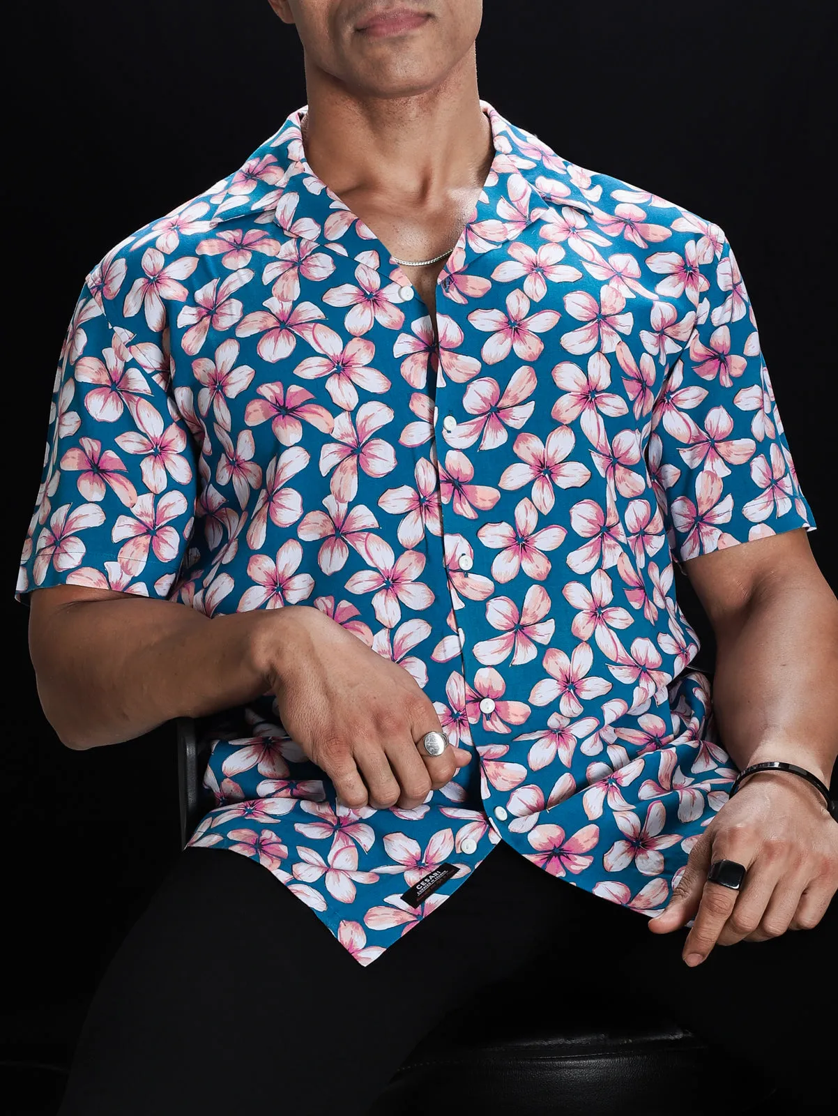 Mystic Blue Floral Cuban Shirt