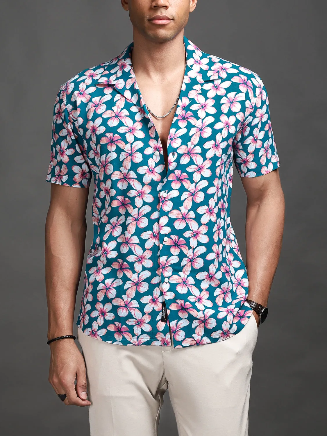 Mystic Blue Floral Cuban Shirt