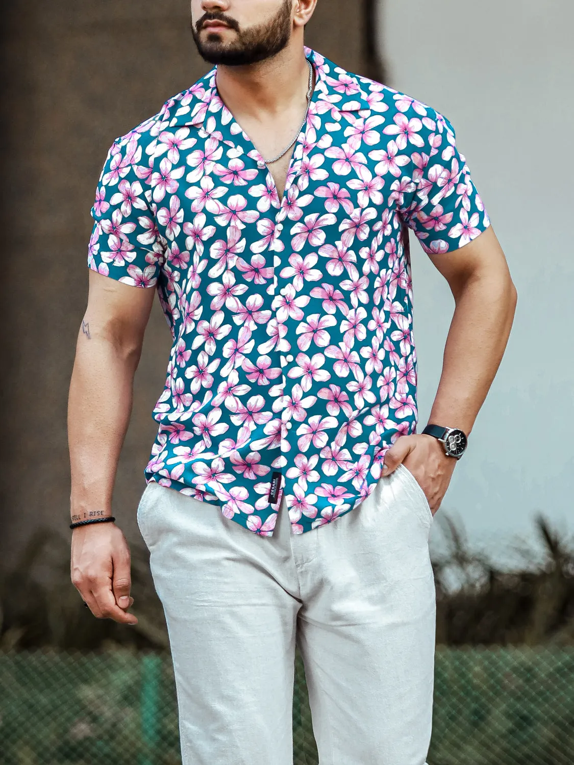 Mystic Blue Floral Cuban Shirt