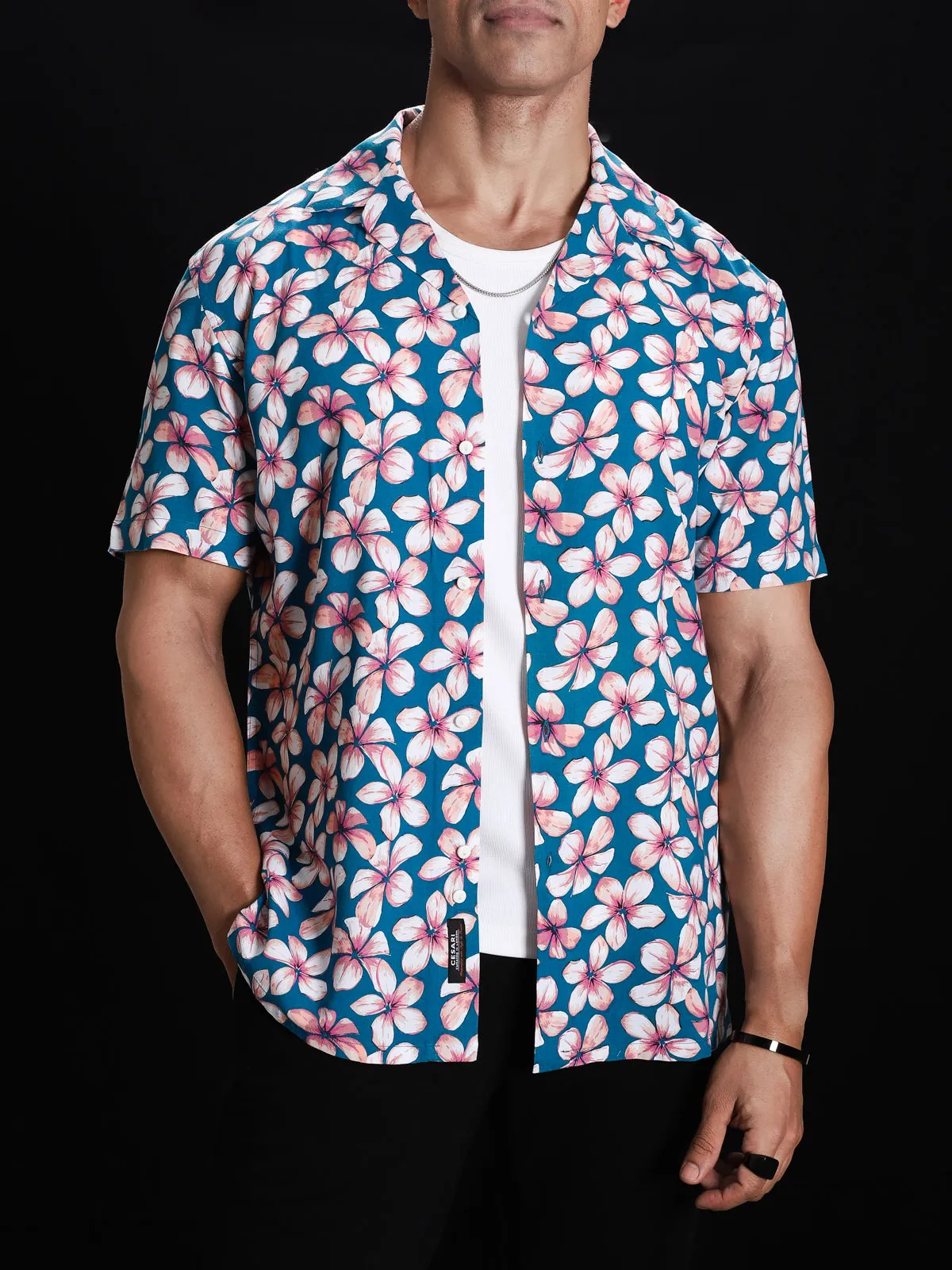 Mystic Blue Floral Cuban Shirt