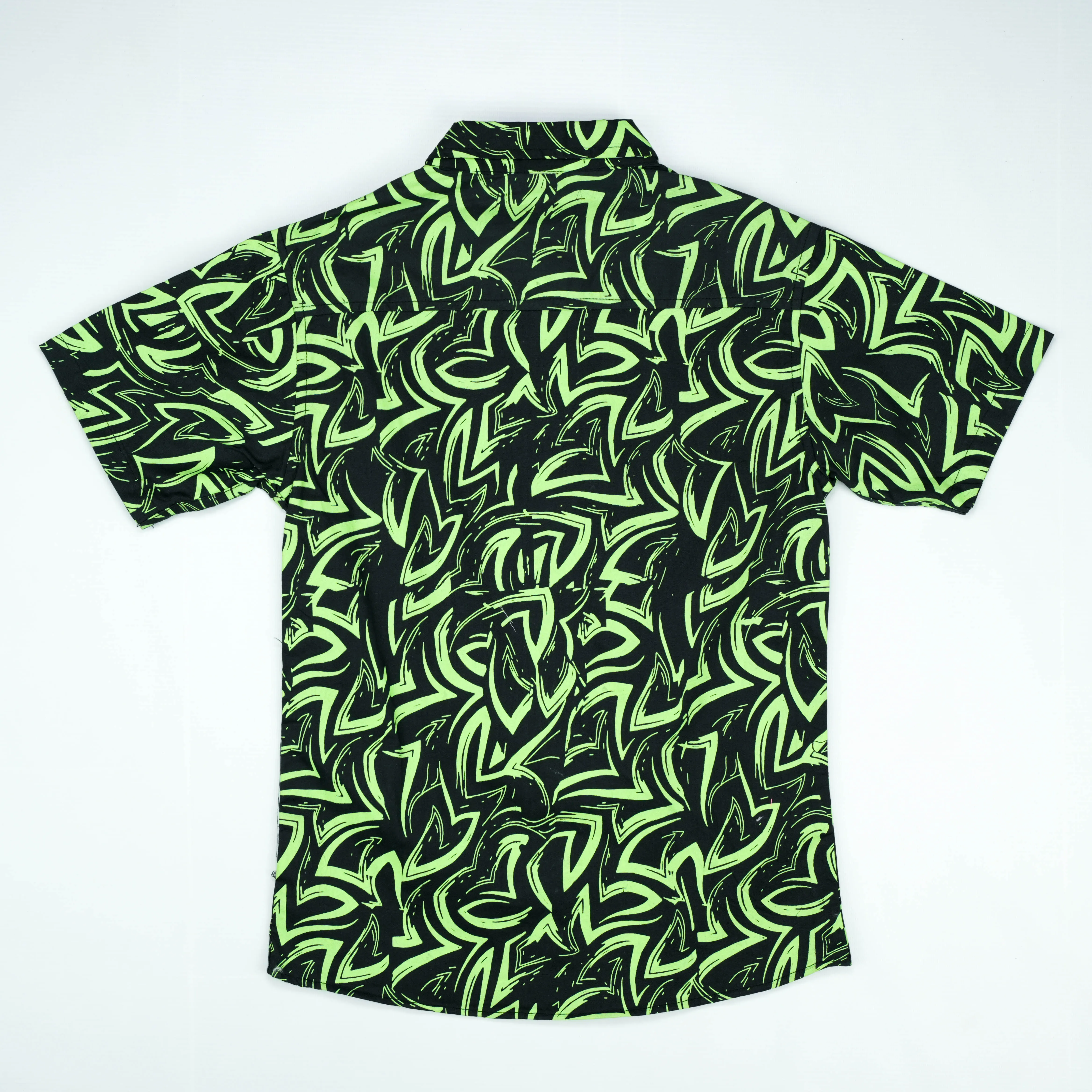 Neon Green Abstract Print Short-Sleeve Shirt