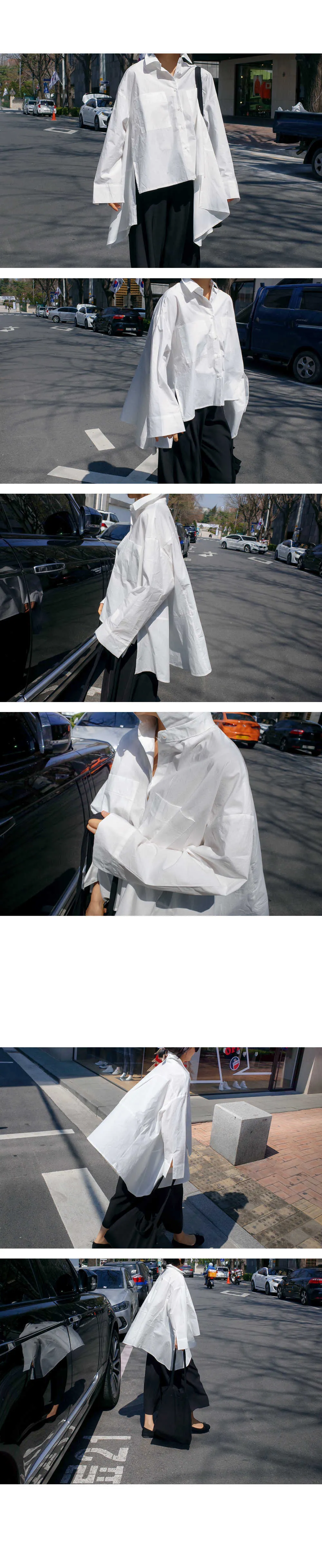 New Lapel Long Sleeve White Back Long Loose Big Size Irregular Shirt