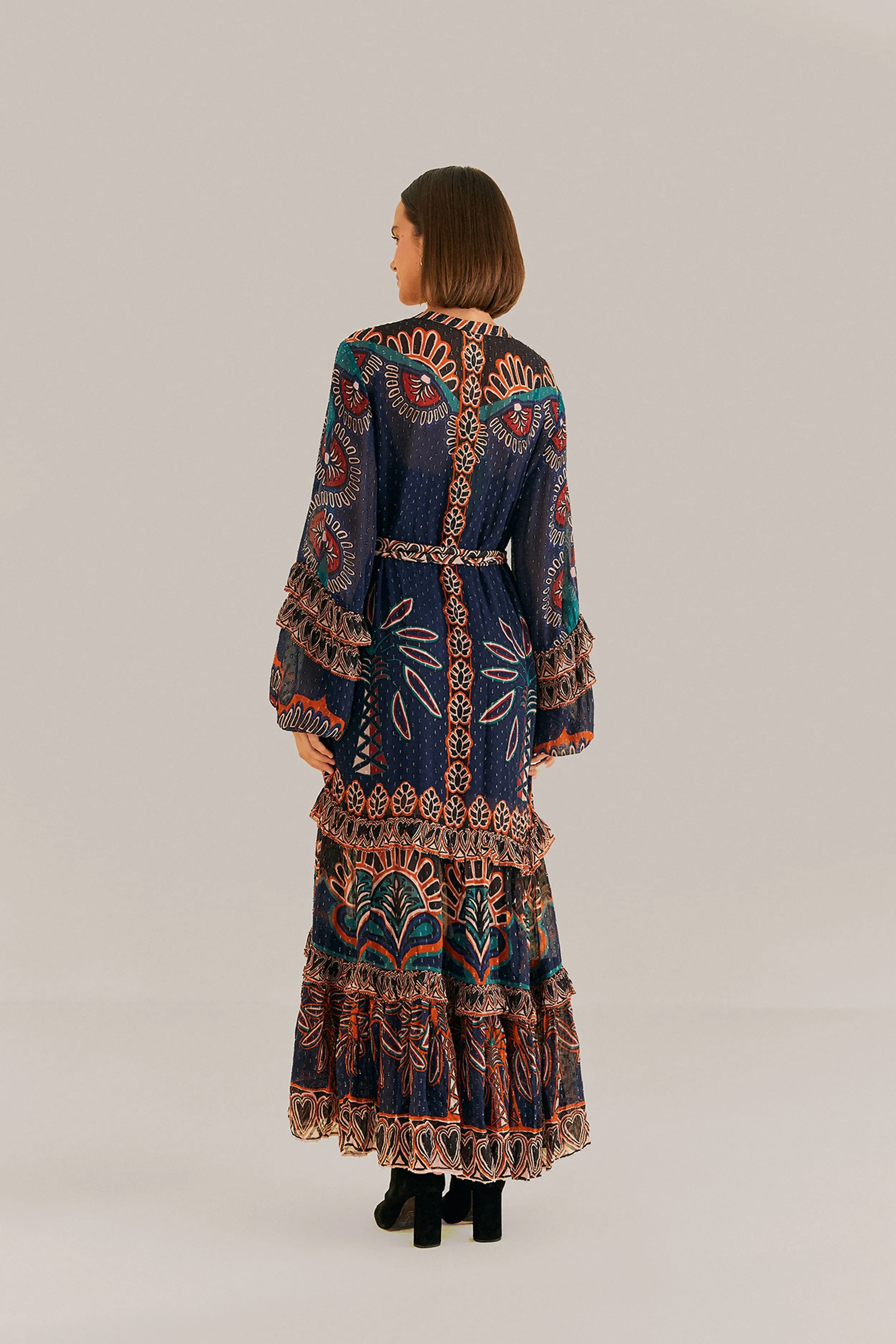 Orange Ainika Tapestry Slit Maxi Dress