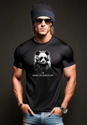Panda DJ Music On World Off Black Collection Art Exclusive T-Shirts