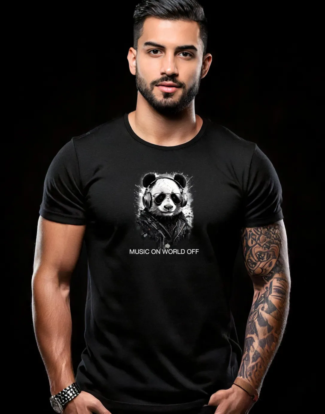 Panda DJ Music On World Off Black Collection Art Exclusive T-Shirts