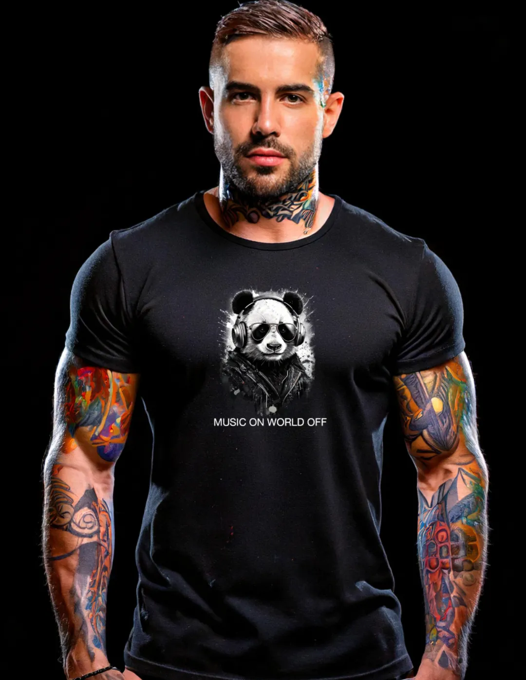 Panda DJ Music On World Off Black Collection Art Exclusive T-Shirts