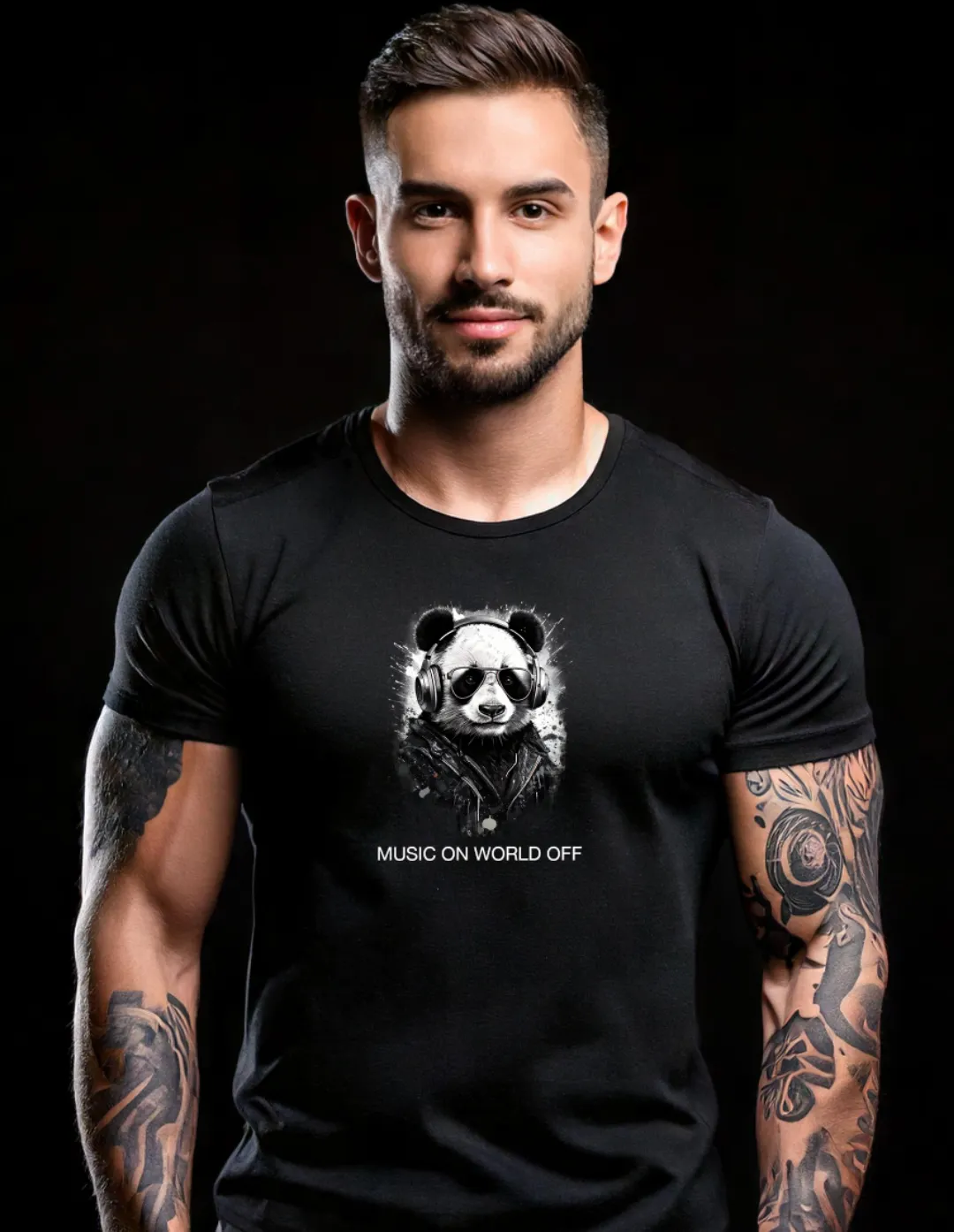 Panda DJ Music On World Off Black Collection Art Exclusive T-Shirts
