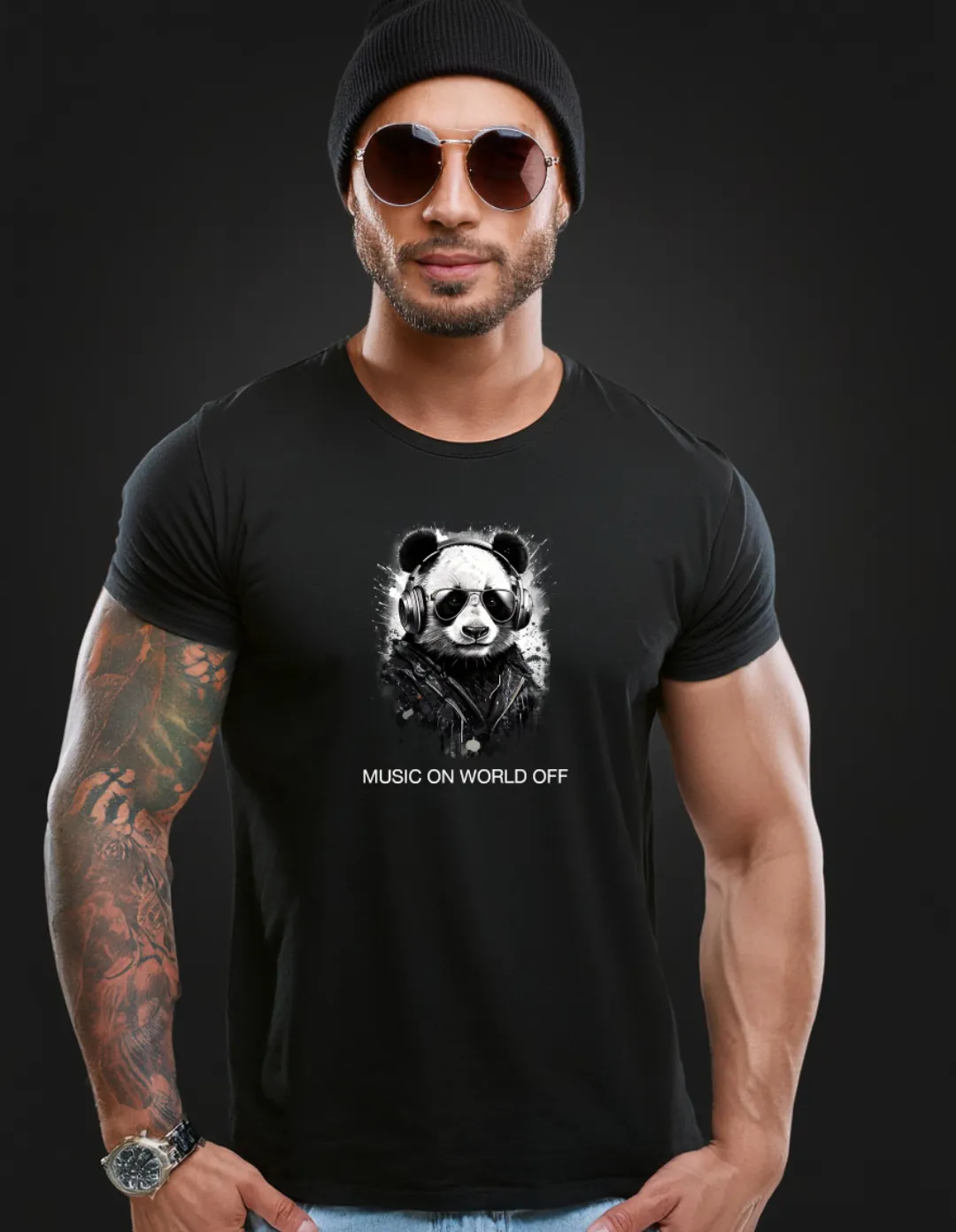 Panda DJ Music On World Off Black Collection Art Exclusive T-Shirts