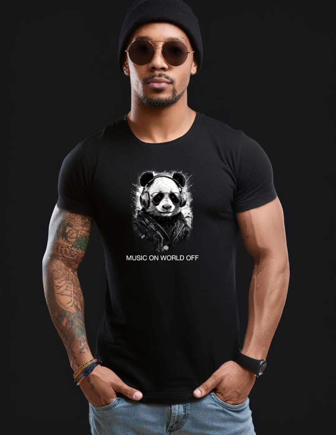 Panda DJ Music On World Off Black Collection Art Exclusive T-Shirts