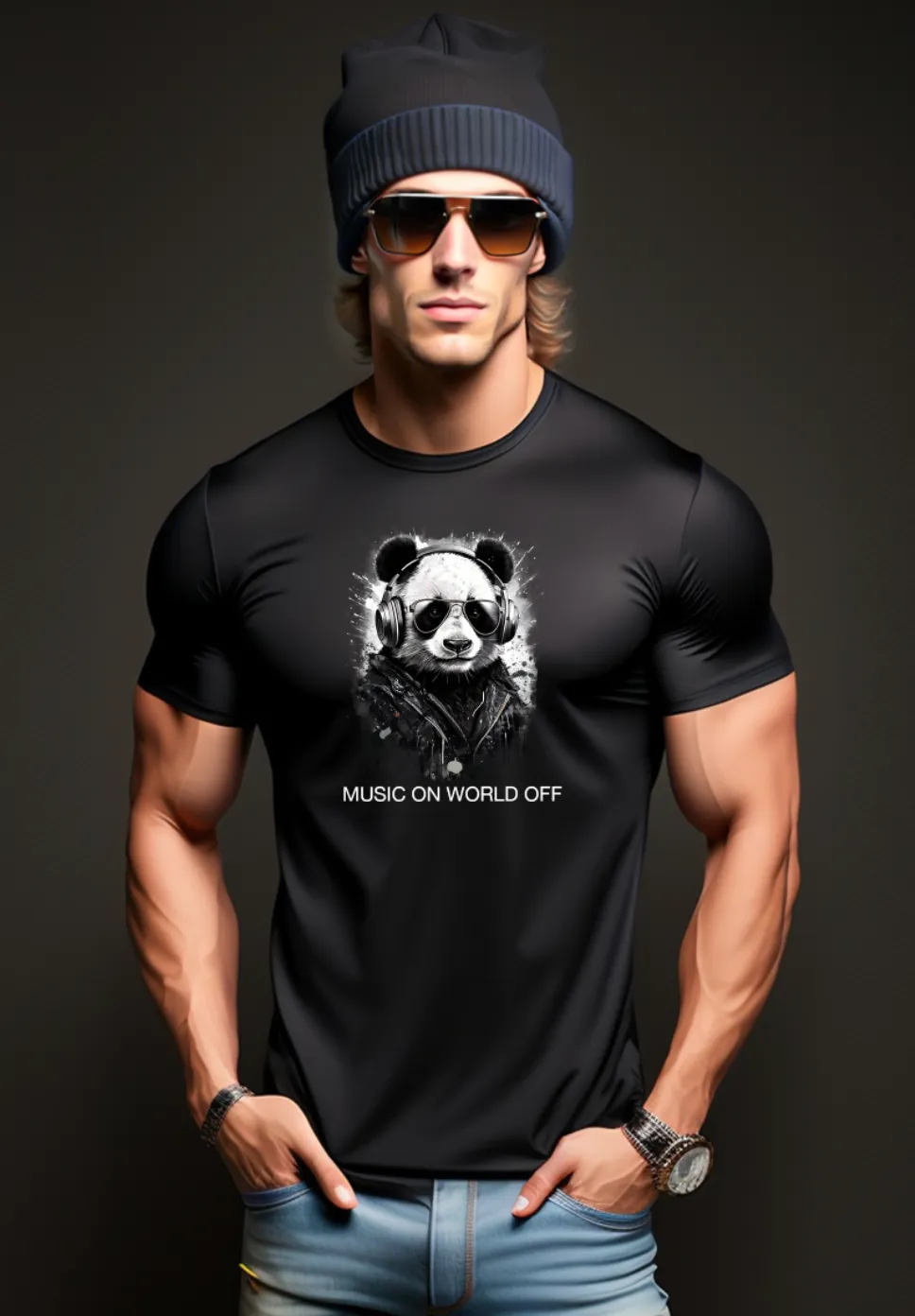 Panda DJ Music On World Off Black Collection Art Exclusive T-Shirts