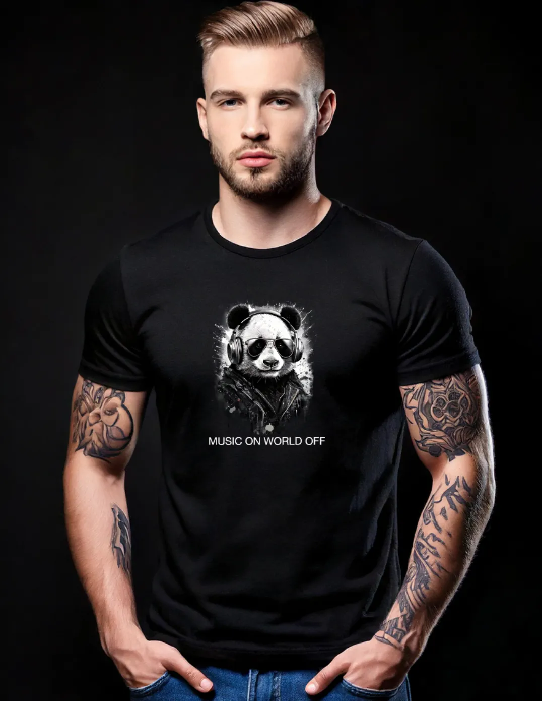 Panda DJ Music On World Off Black Collection Art Exclusive T-Shirts
