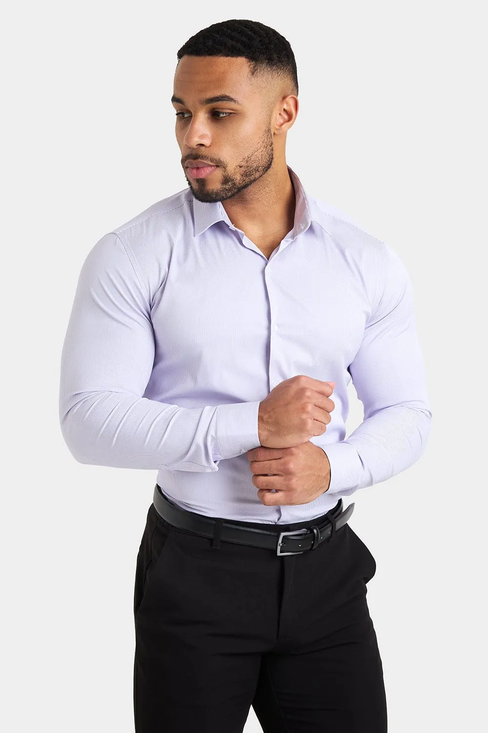 Performance Business Shirt in Lilac Fine Stripe