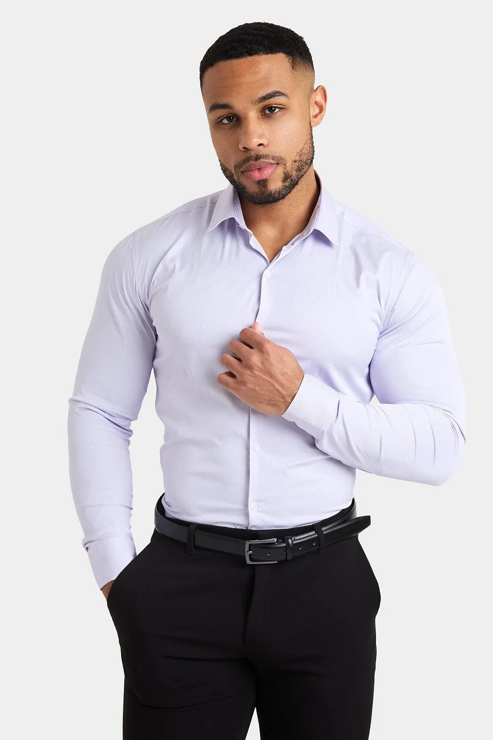 Performance Business Shirt in Lilac Fine Stripe