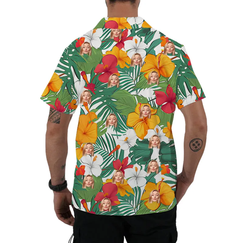 Personalized Casual Hawaiian Shirts Aloha Shirts Tropical Floral Print Unisex Summer Tee Custom Couple Fashion Shirt Gift