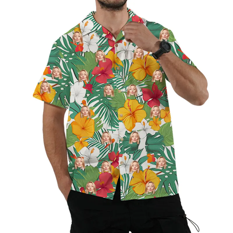 Personalized Casual Hawaiian Shirts Aloha Shirts Tropical Floral Print Unisex Summer Tee Custom Couple Fashion Shirt Gift