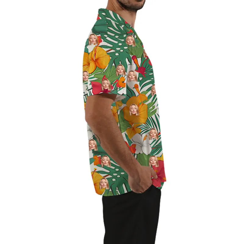 Personalized Casual Hawaiian Shirts Aloha Shirts Tropical Floral Print Unisex Summer Tee Custom Couple Fashion Shirt Gift