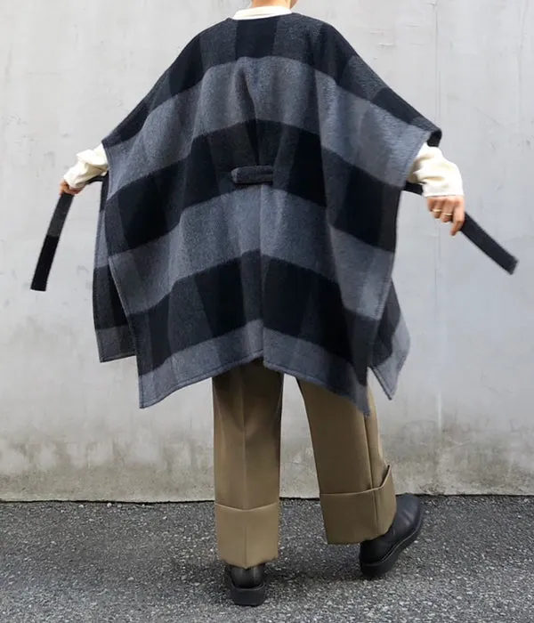 PHEENY/BIG BLOCK CHECK SHORT GOWN (GRAY)