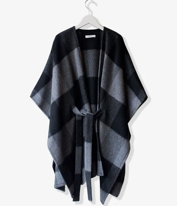 PHEENY/BIG BLOCK CHECK SHORT GOWN (GRAY)