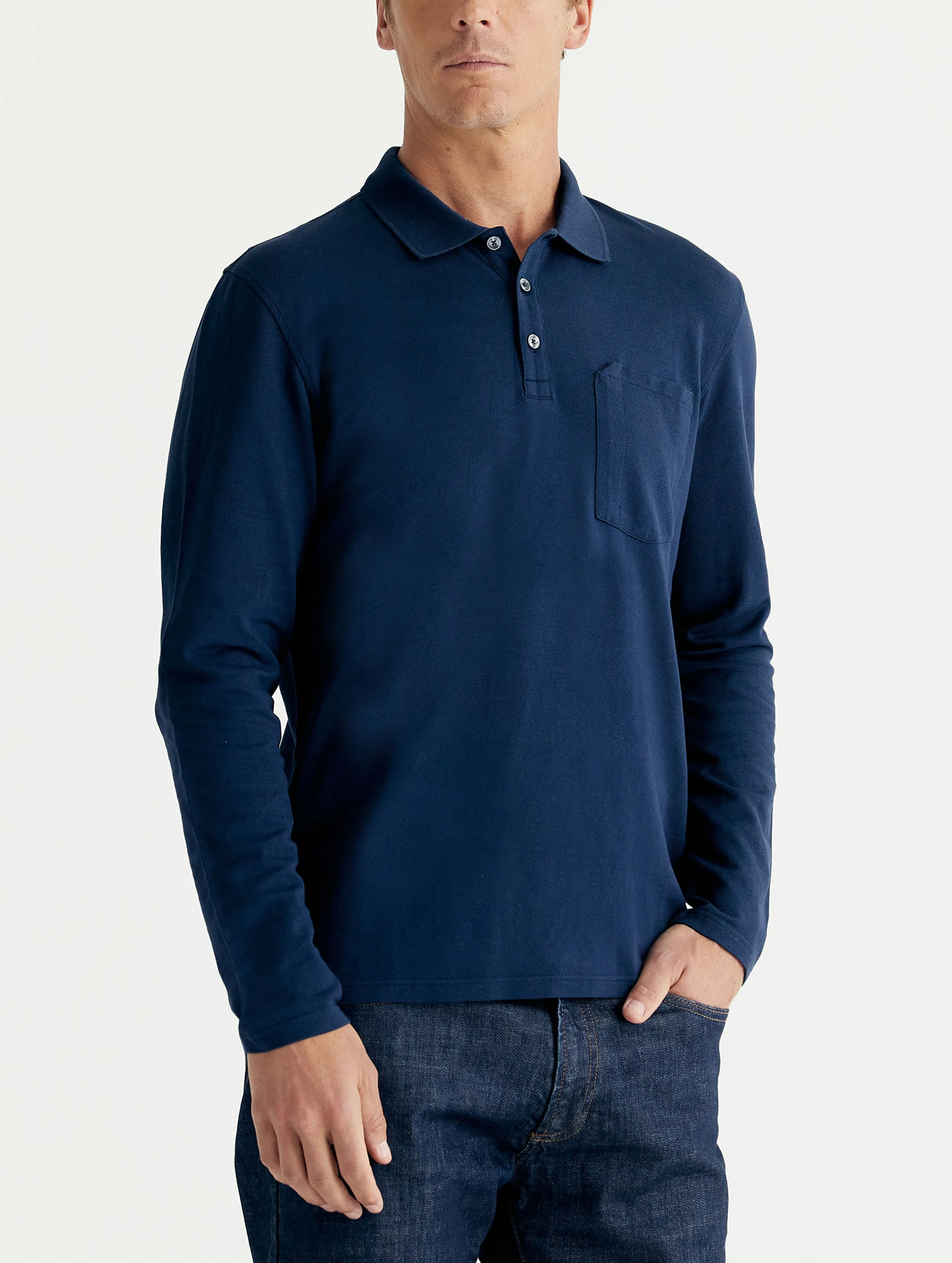 Pique Long-Sleeve Polo - Nordic Navy