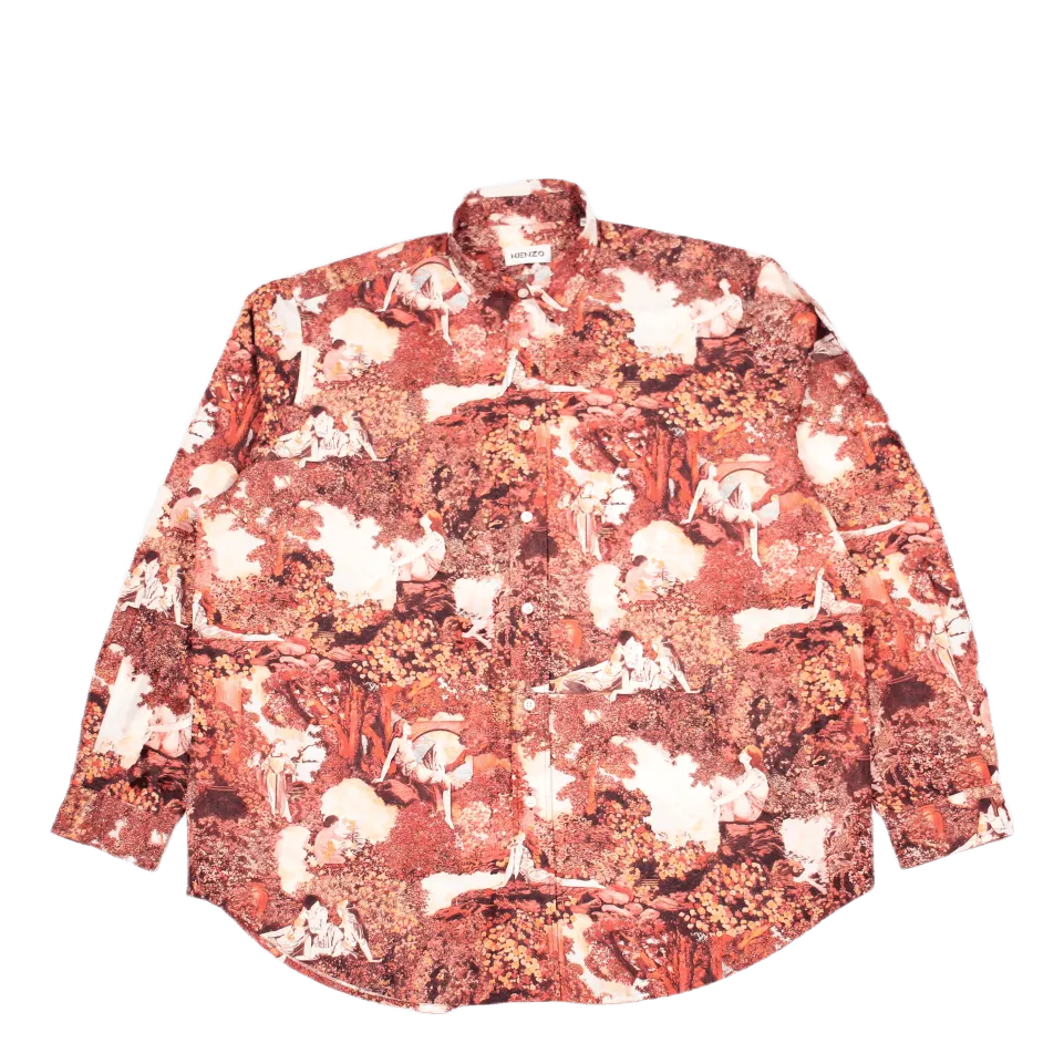 Printed Long Casual Shirt Dark Rose