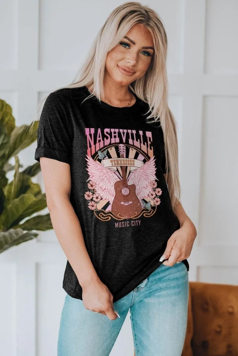 "NASHVILLE TENNESSEE MUSIC CITY" Graphic Tee