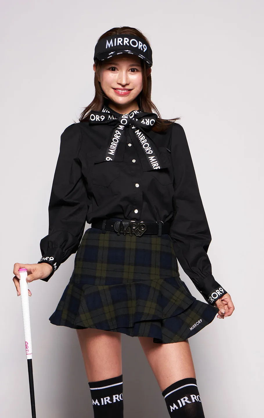 Ribbon stretch long shirts/2color