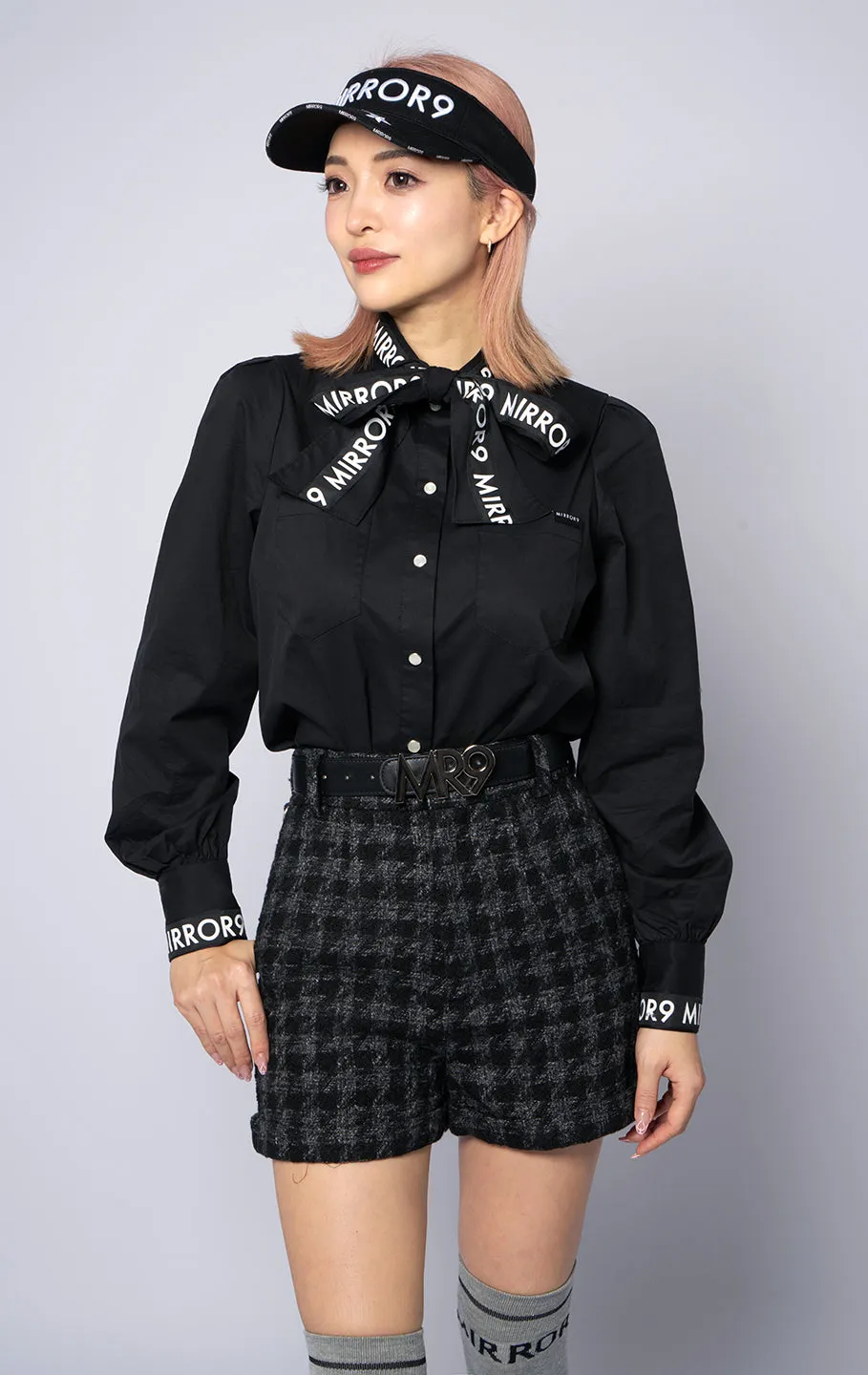 Ribbon stretch long shirts/2color