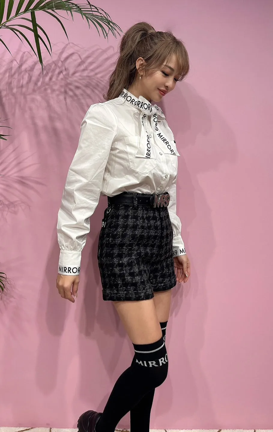 Ribbon stretch long shirts/2color