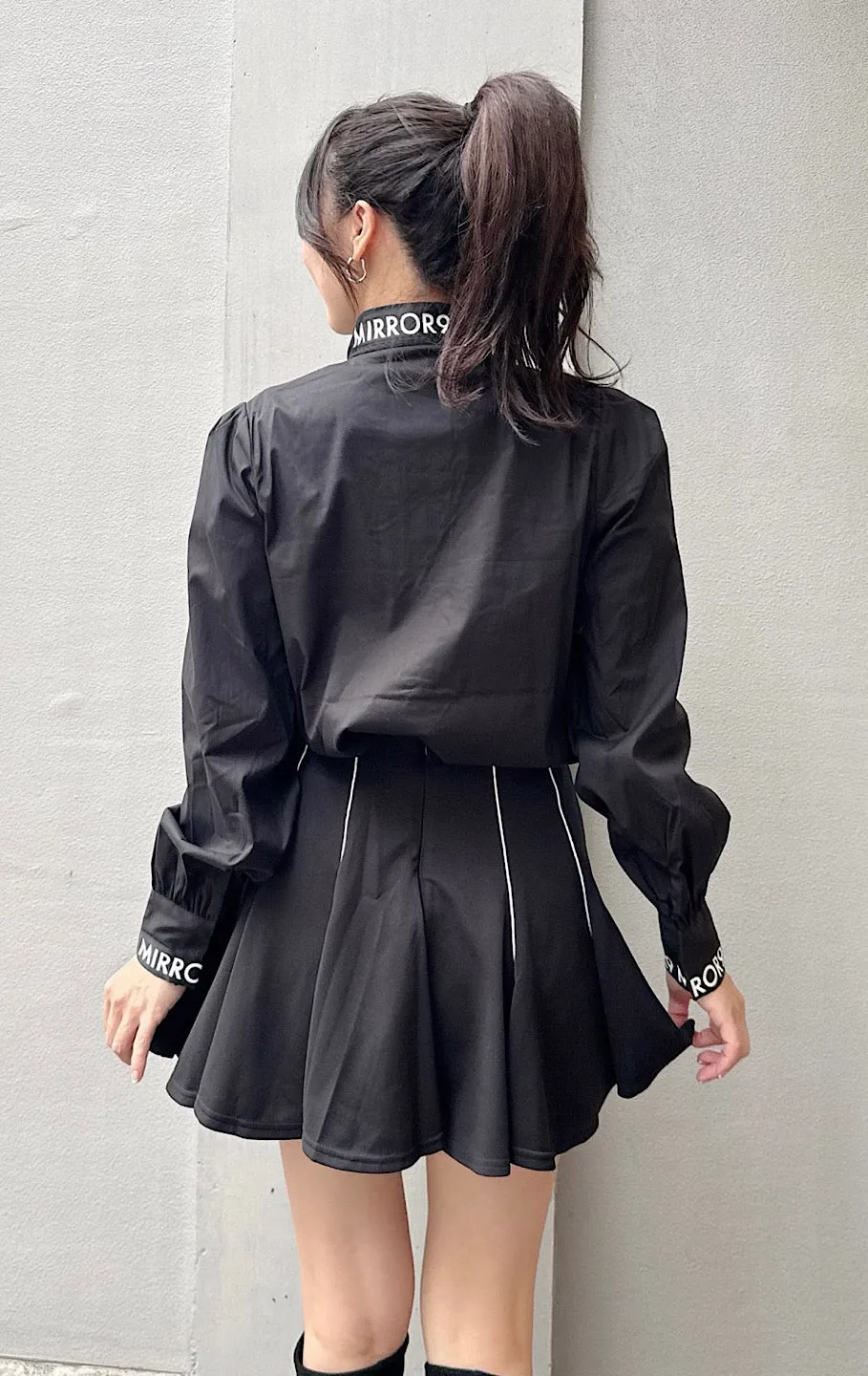 Ribbon stretch long shirts/2color