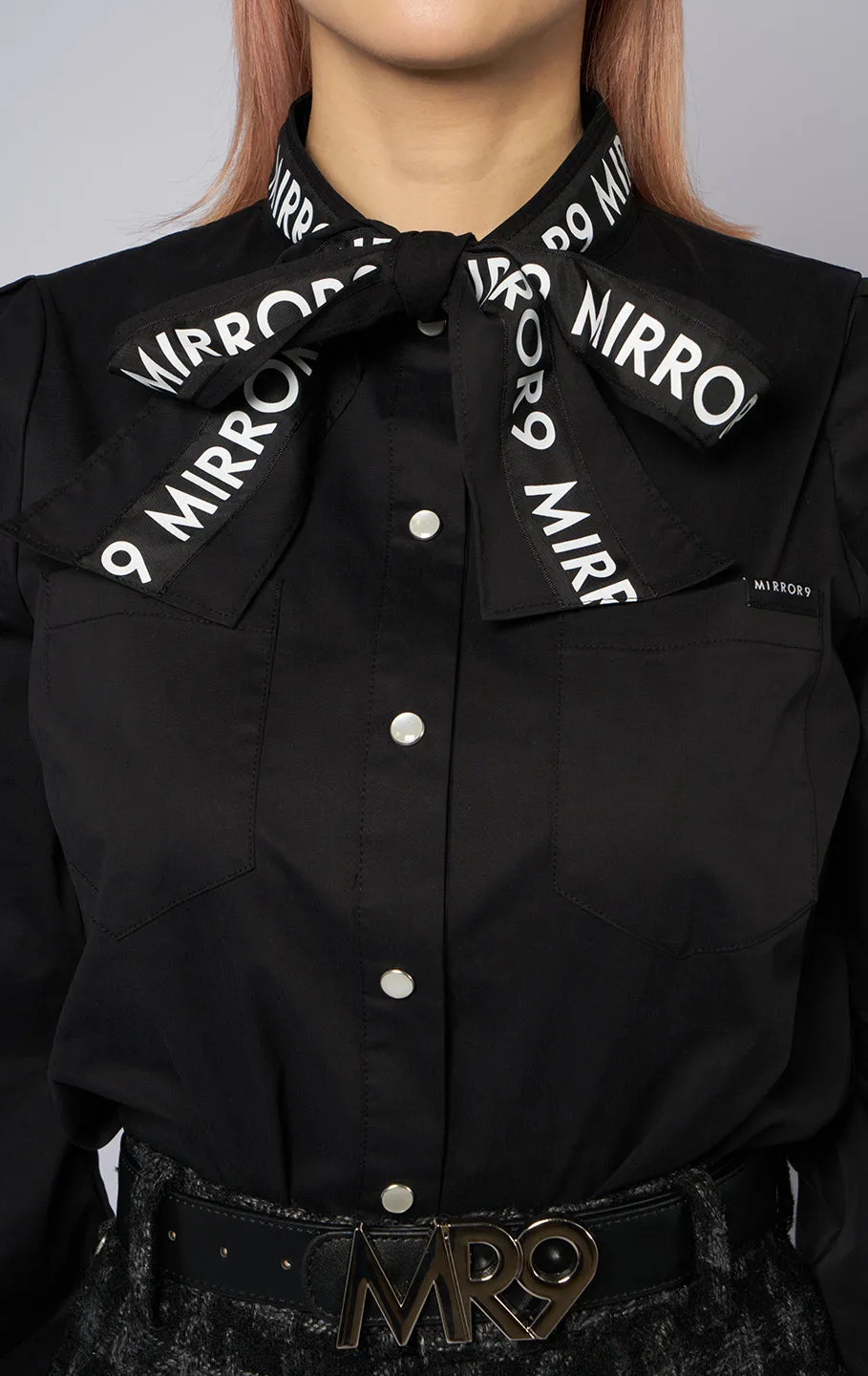 Ribbon stretch long shirts/2color