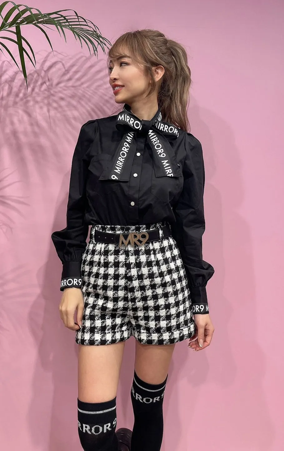 Ribbon stretch long shirts/2color