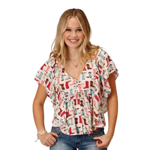 Roper Women's Boot Printed Rayon Multicolor Blouse
