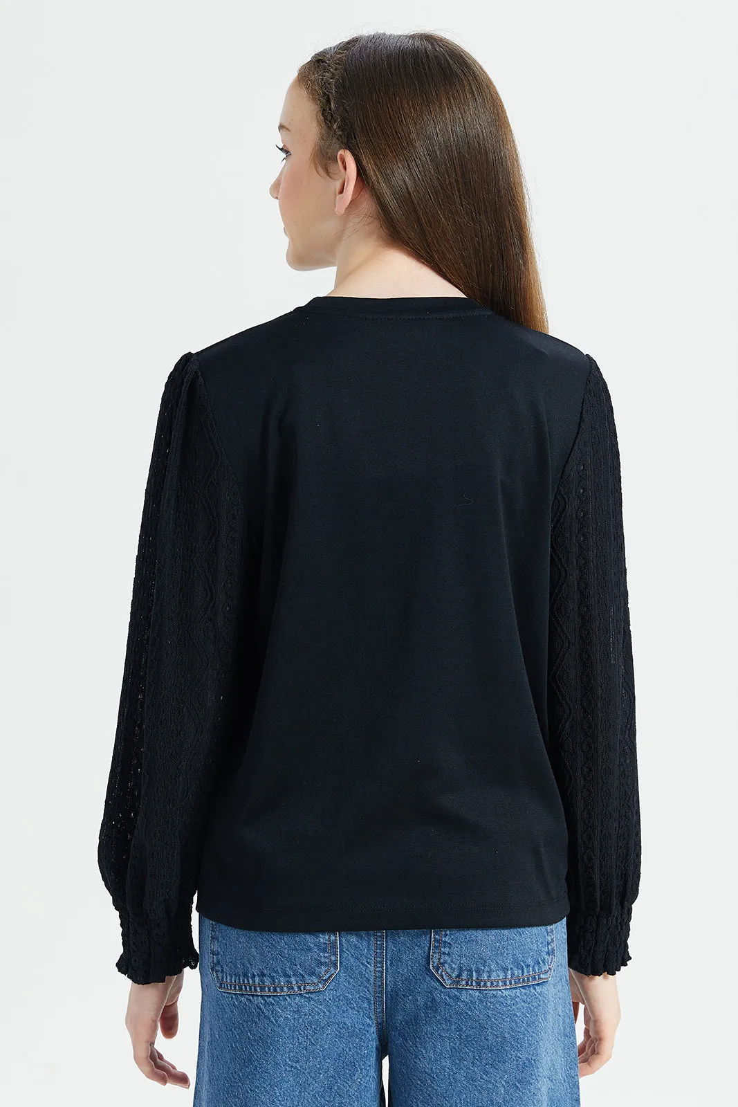 Senior Girls Black Embossed Top