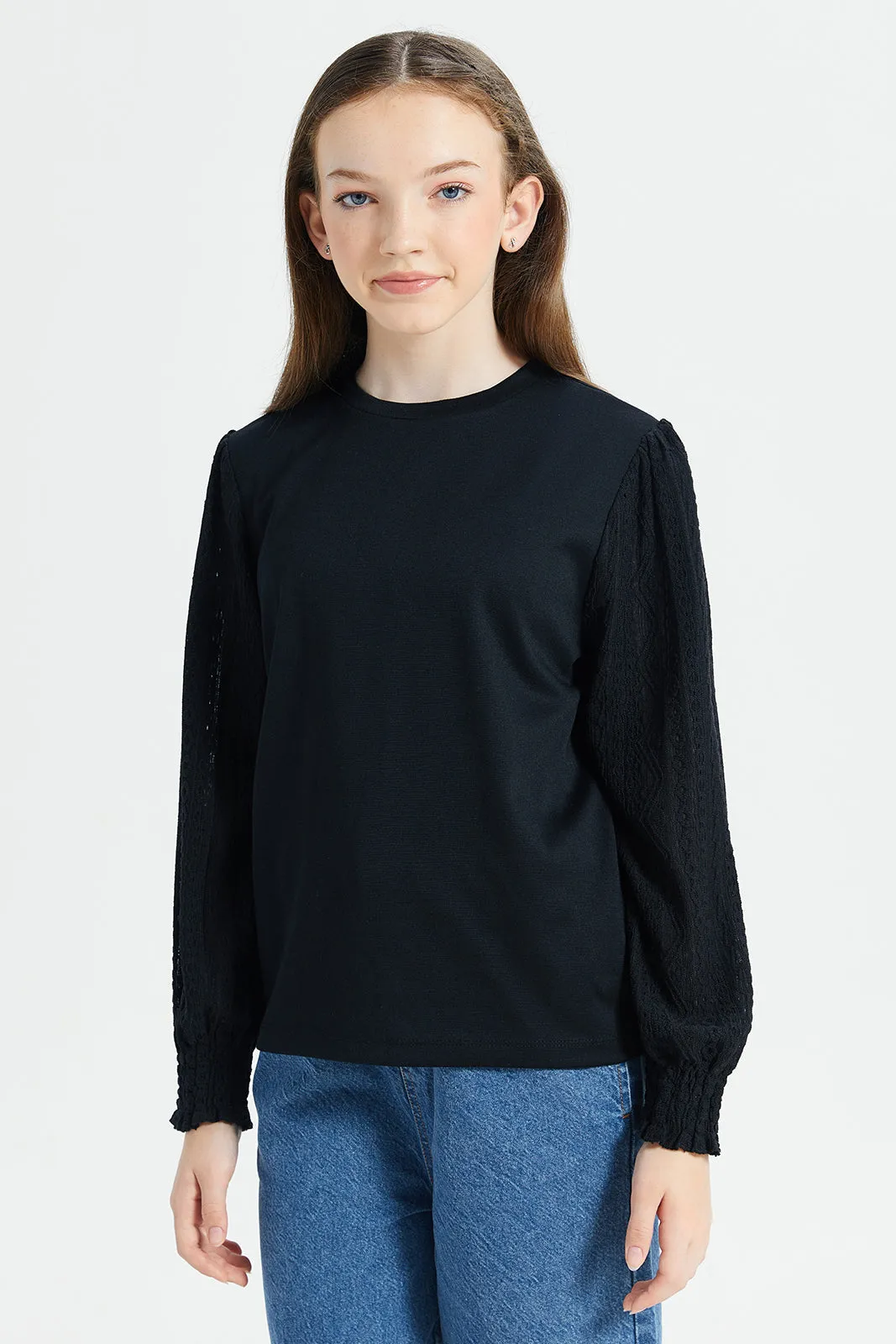 Senior Girls Black Embossed Top