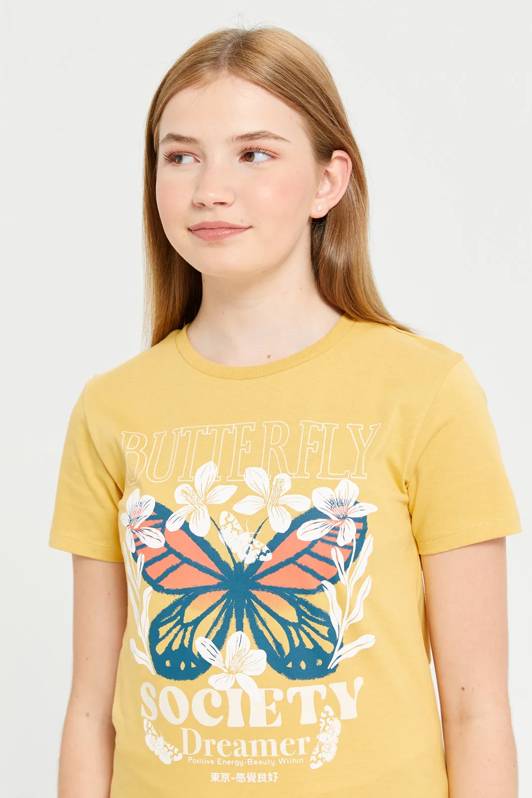 Senior Girls Mustard Graphic T-Shirts