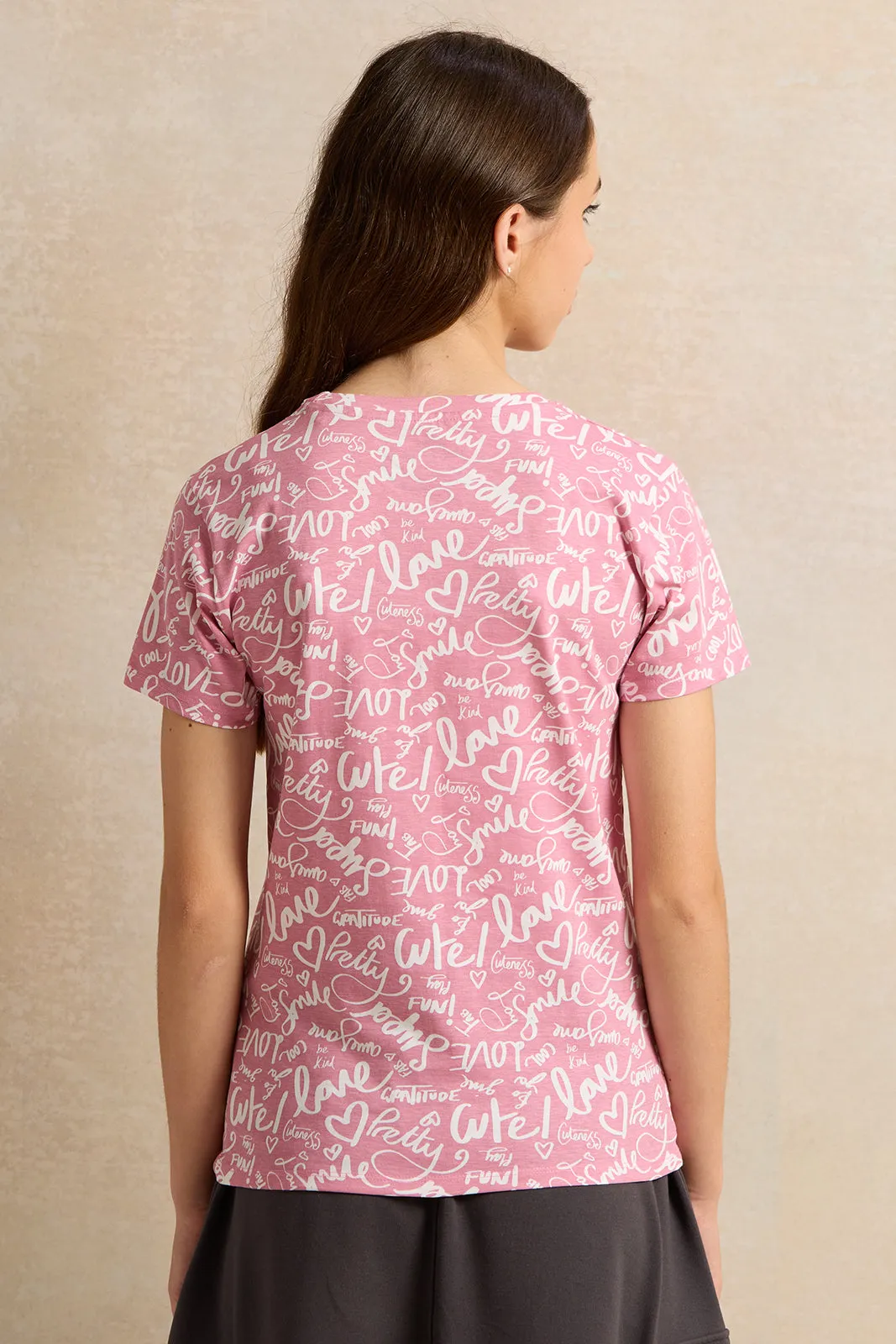 Senior Girls Pink Printed T-Shirts