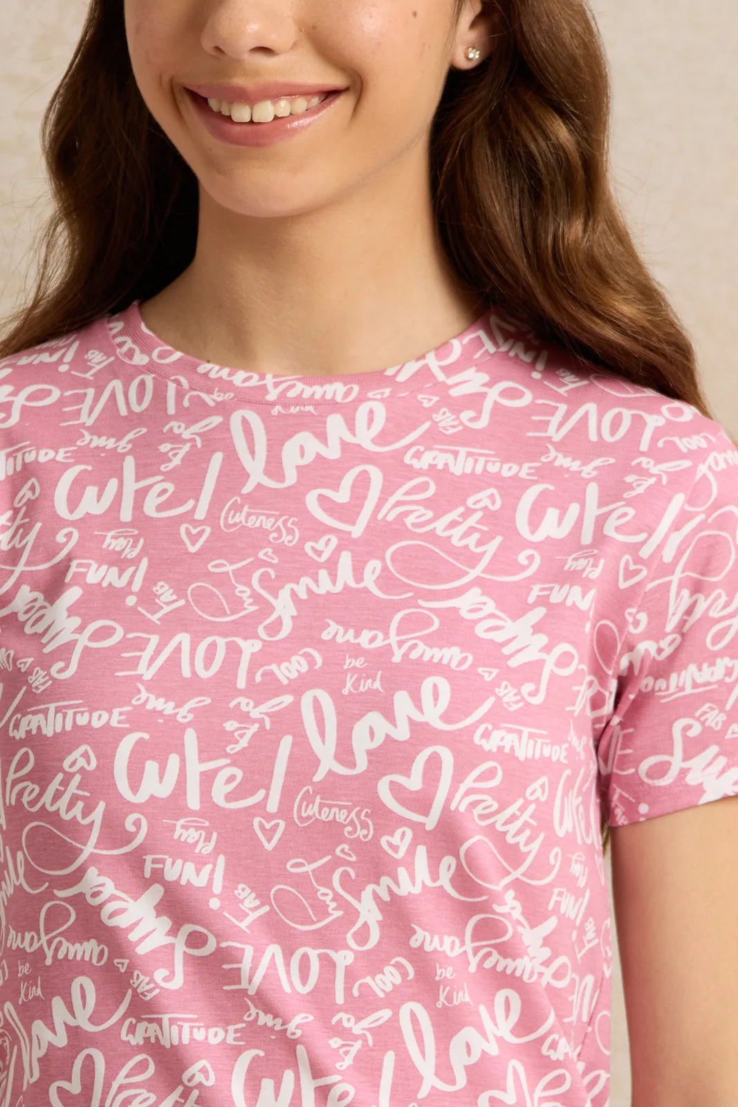 Senior Girls Pink Printed T-Shirts