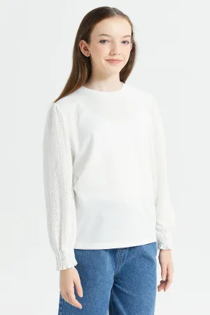 Senior Girls White Embossed Top