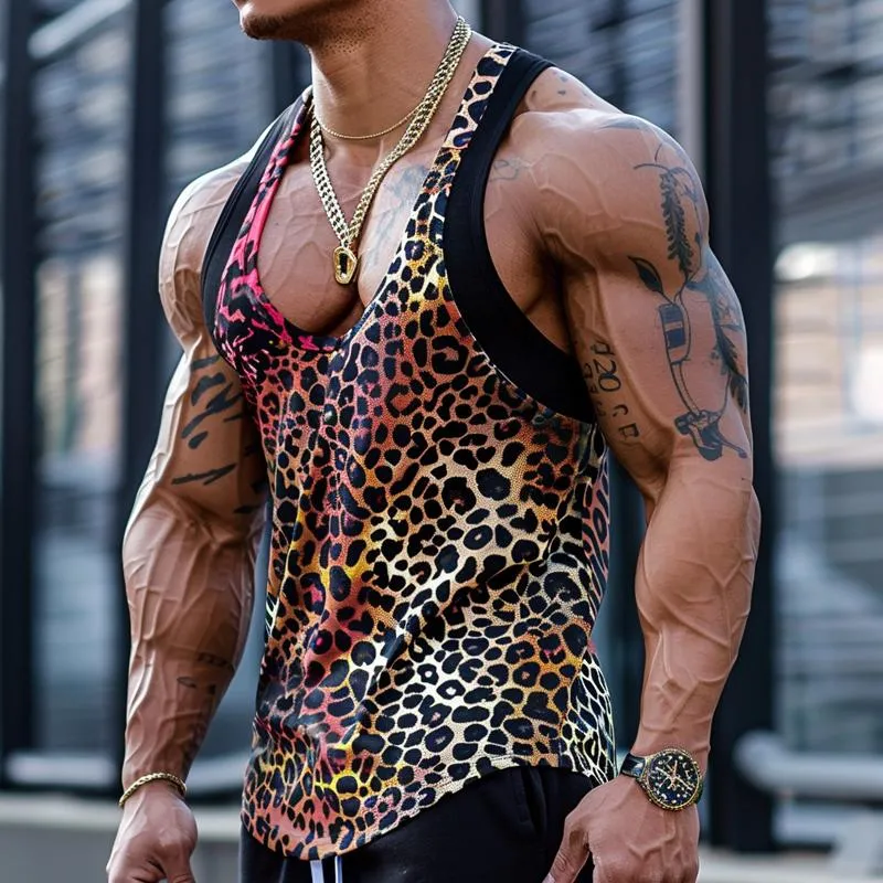 Sexy U-Neck Leopard Print Patchwork Tank Top