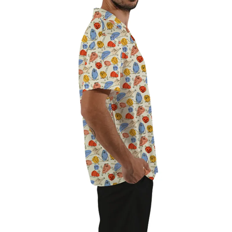 Short Sleeve Shirts Tops Cute Cat Print Summer Blouses