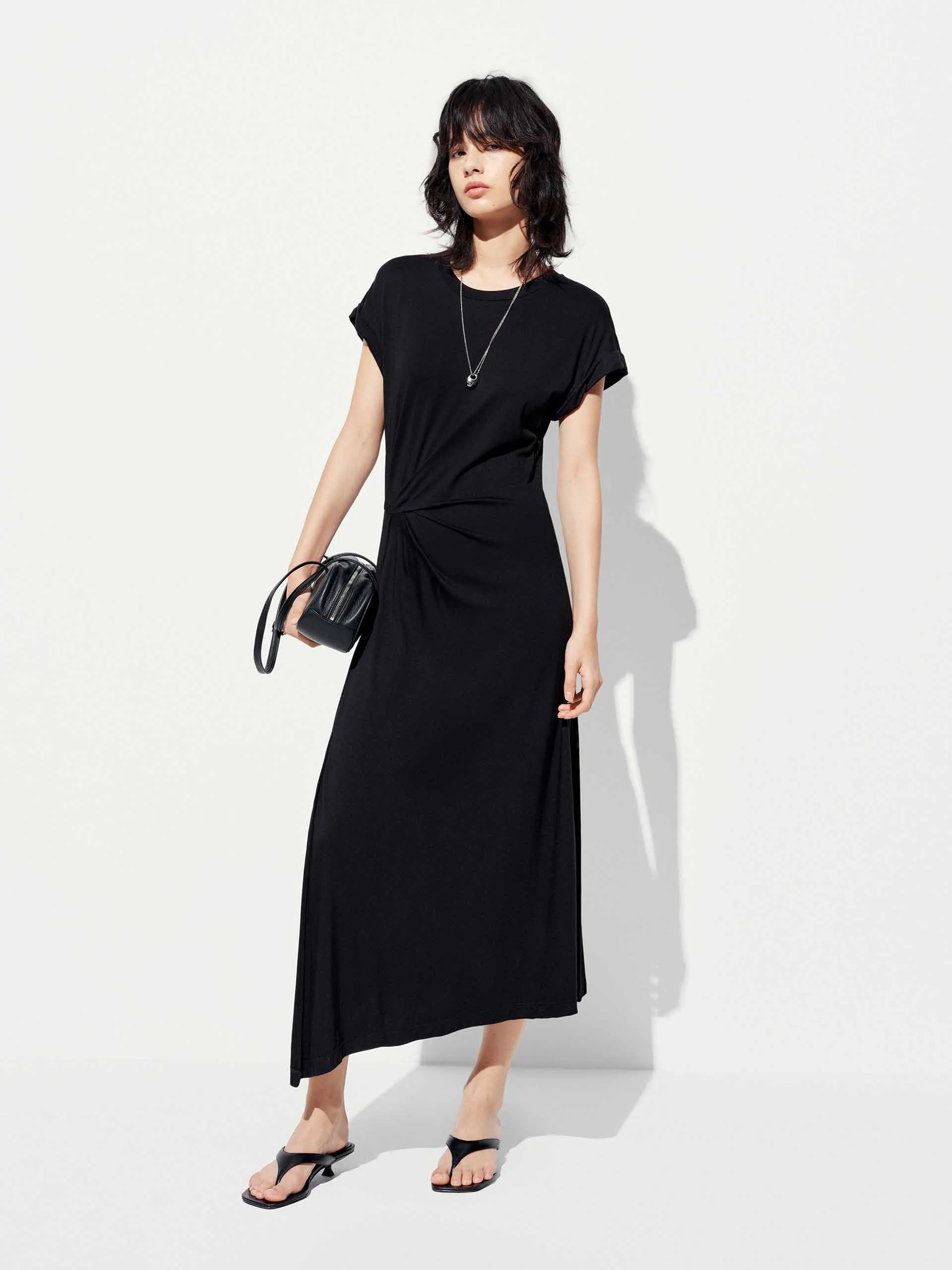 Side Slit Pleated Midi Dress
