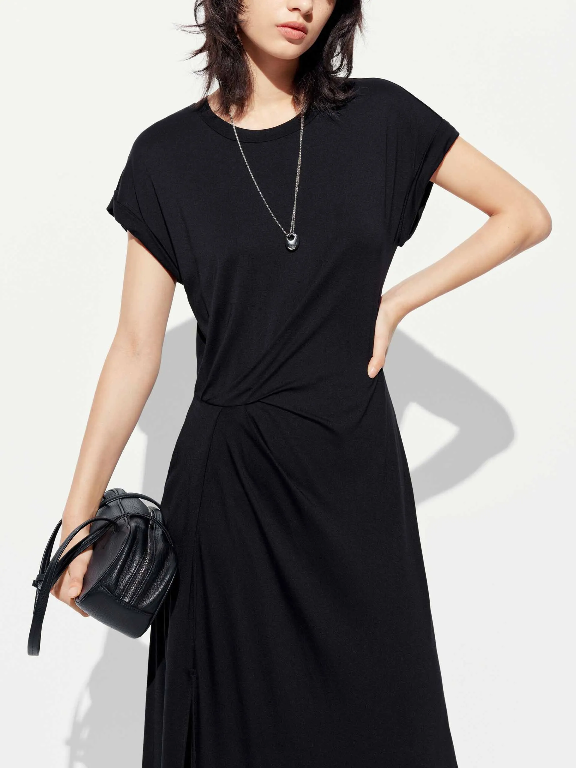 Side Slit Pleated Midi Dress