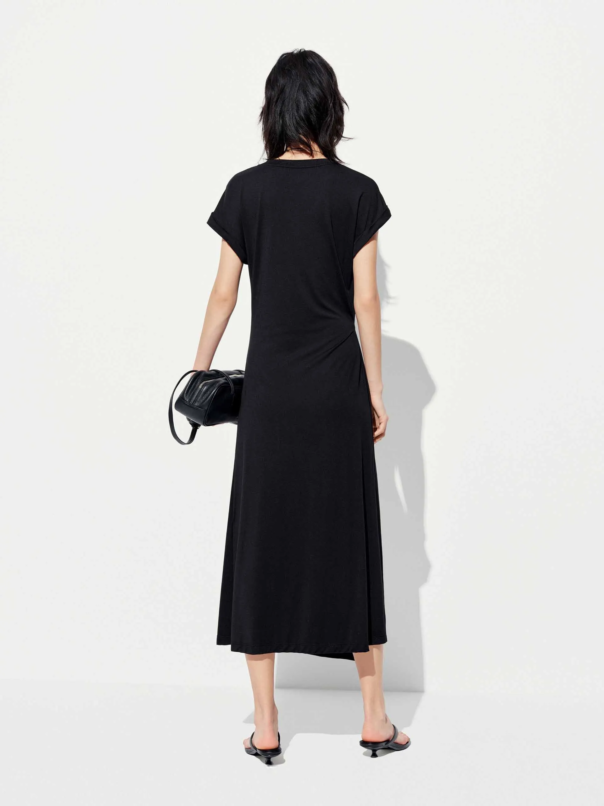 Side Slit Pleated Midi Dress