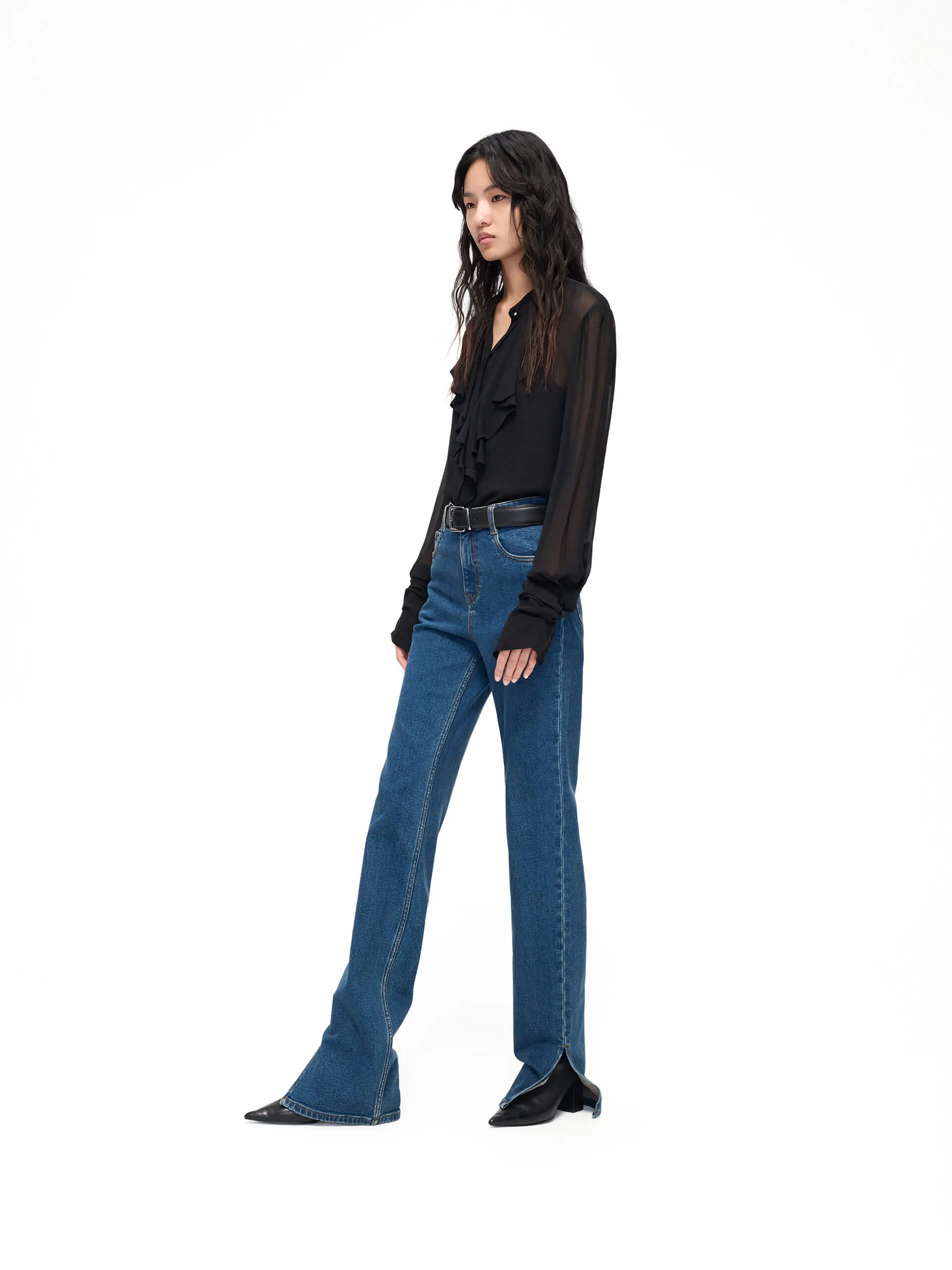 Side Slit Straight Jeans