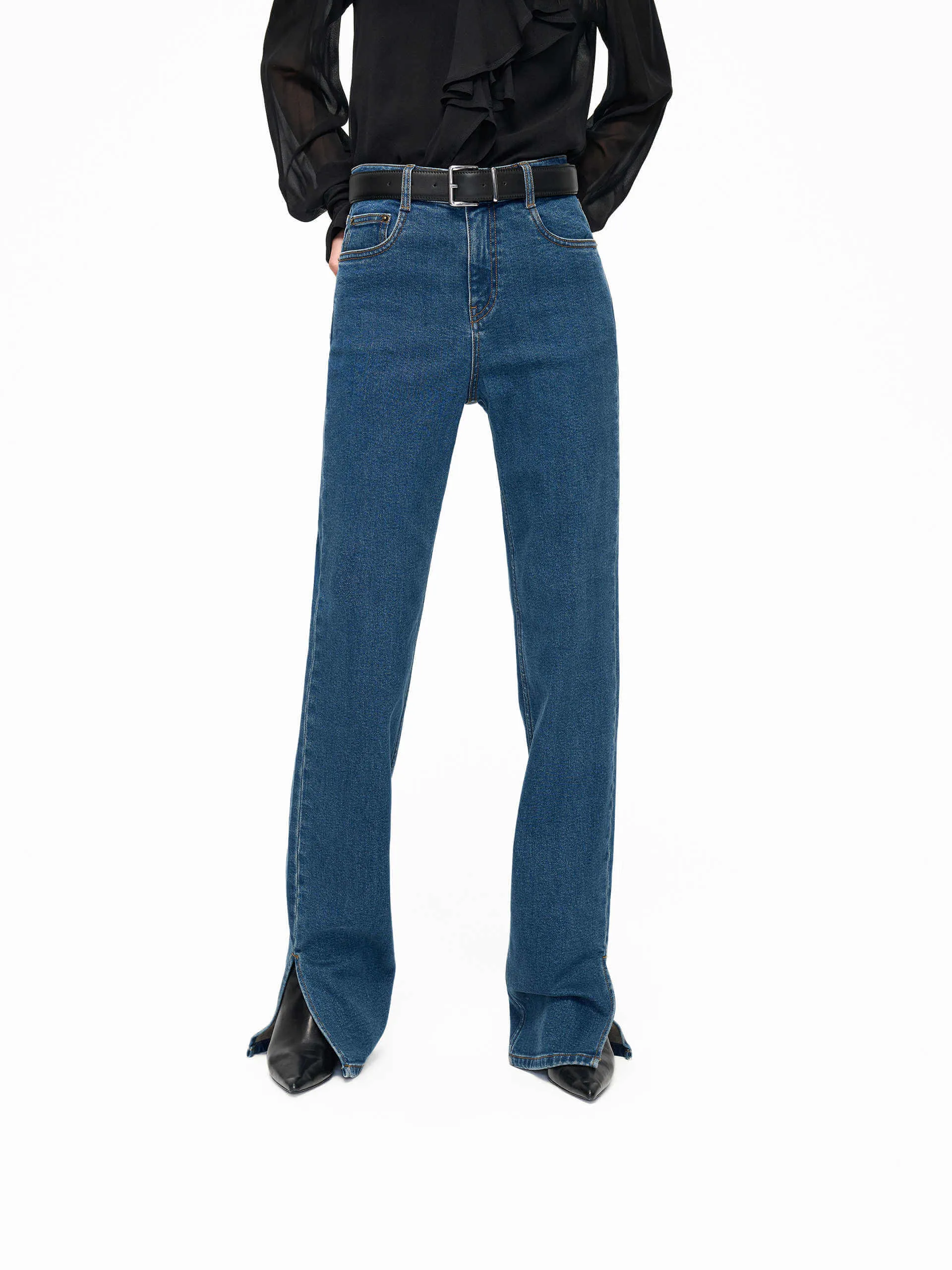 Side Slit Straight Jeans